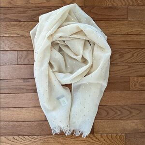 NWOT J.CREW women’s scarf wrap Cream silver metallic polka dots new wool